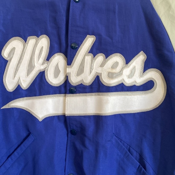 DeLong Men’s Vintage Wolves Blue Gray Bomber Jacket Size L . Made in USA. - Picture 2 of 7